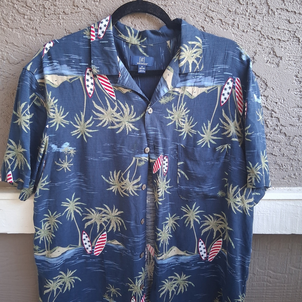 GEORGE Men's Blue Tropical Print Shirt